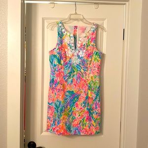 Lilly Pulitzer sheath dress with beautiful embroidered neckline.